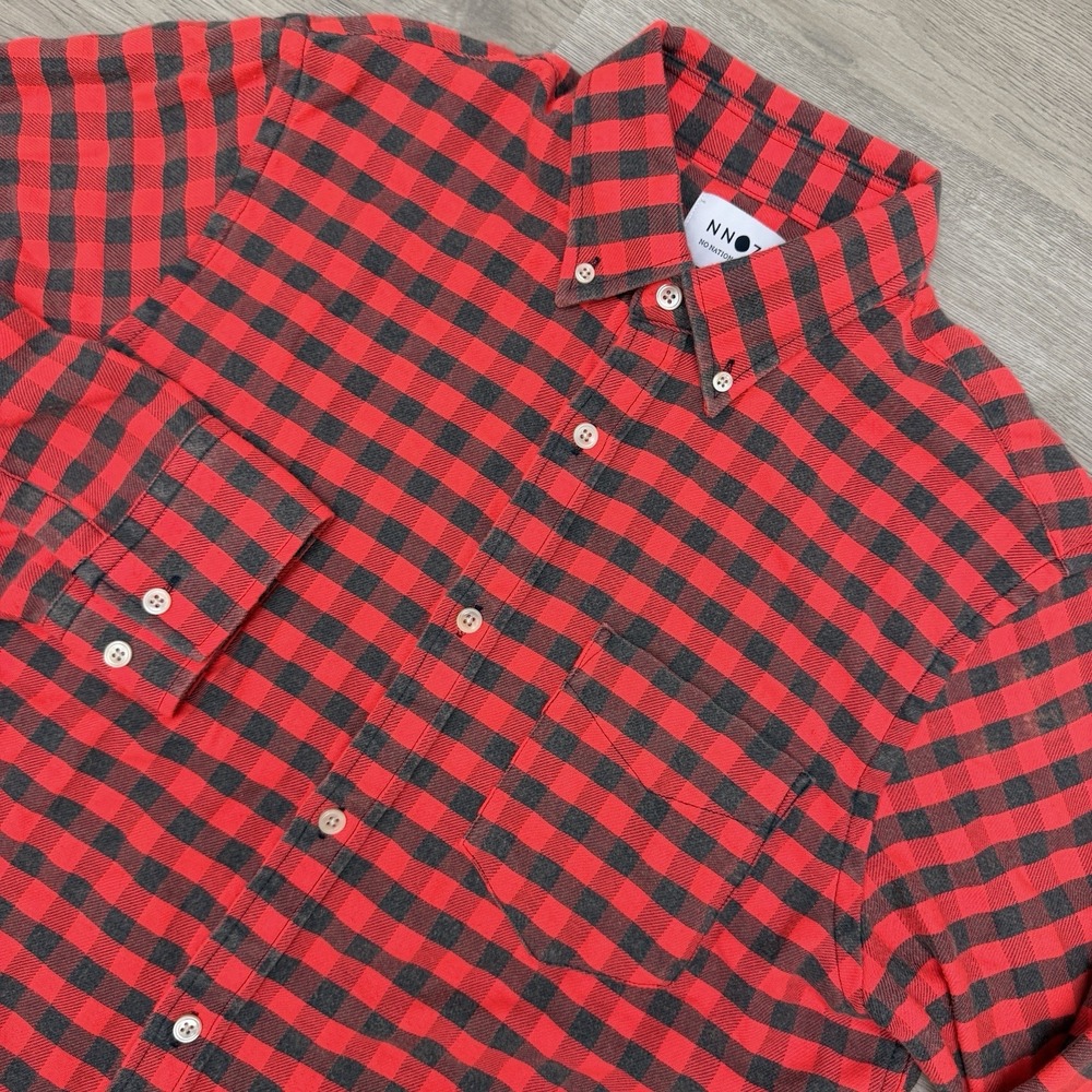 NN07 No Nationality Levon Shirt Mens M Red Black Plaid Flannel Button Down